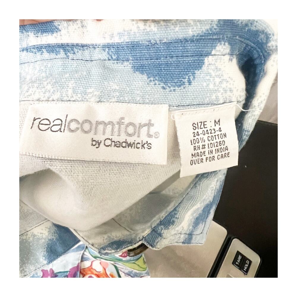 Vtg Real Comfort By Chadwick's Button Up Top Womens M Multi Floral Scenic Print - Picture 10 of 10